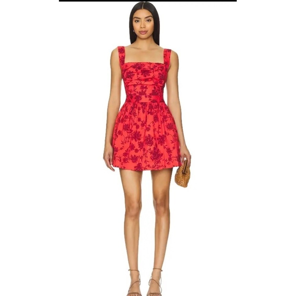 Free People Red Floral S Meet Me In Maui Mini Dress "Heat Wave"‎ NWT Derby